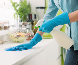 maid cleaning counters