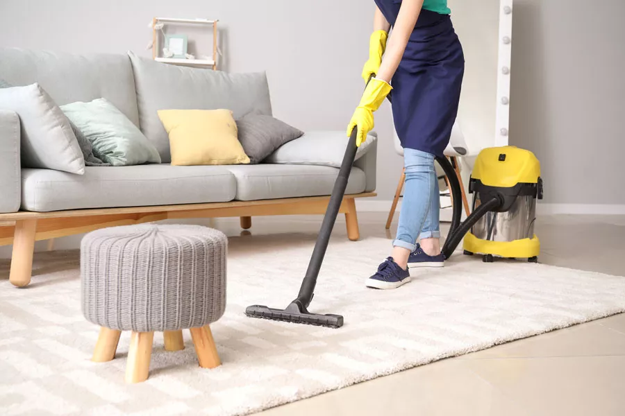 person cleaning a living room